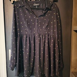 Black and Gold Sheer Star Print Button Up Blouse 18/20